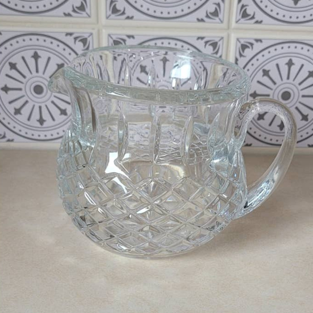 Vintage Lead Crystal Squat Water Juice Creamer Pitcher